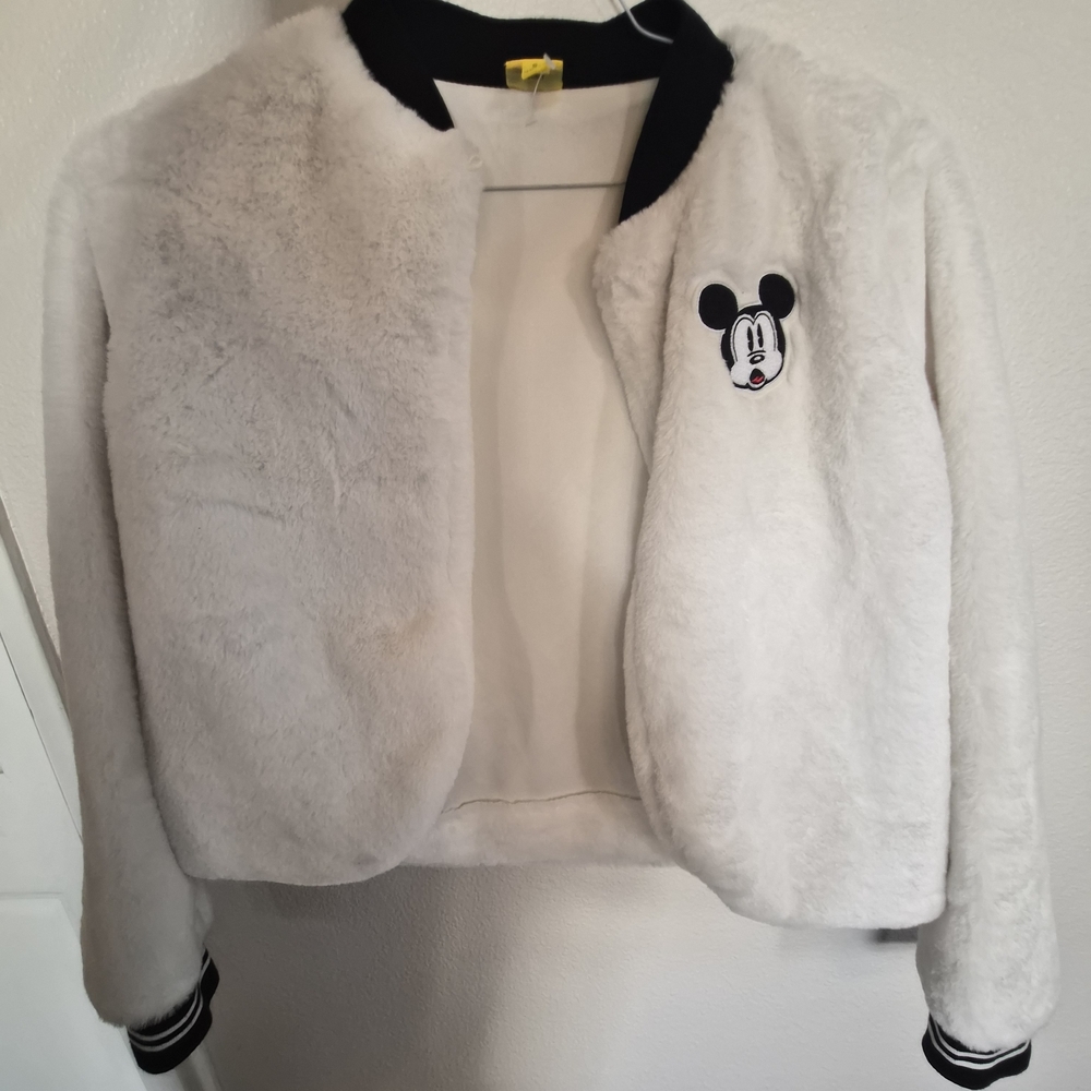 Disney Black White Faux Fur Jacket